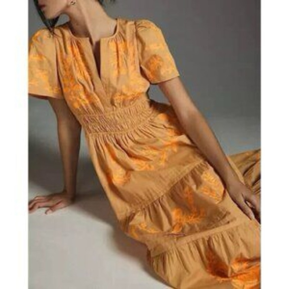 ANTHROPOLOGIE The Somerset Maxi Dress Embroidered Edition Orange - Picture 3 of 9
